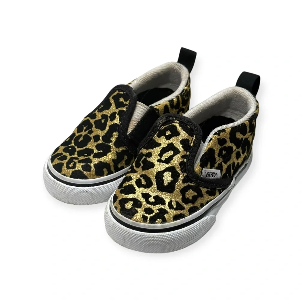Vans ✌︎︎ Leopard Print Slip On Baby Walker Skater Sneaker ✌︎︎ Black Gold ✌︎︎ 4